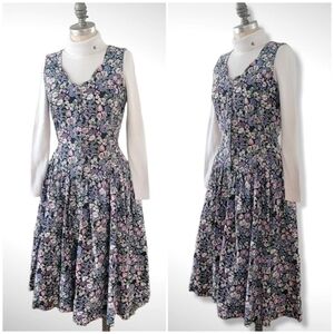 Vintage 90s Joni Blair Button Front Gardencore Cottagecore Floral Midi Dress